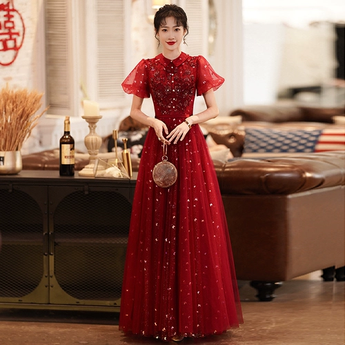 Вечернее платье, бордовые блестки для ногтей, длинная юбка, коллекция 2022, новая коллекция