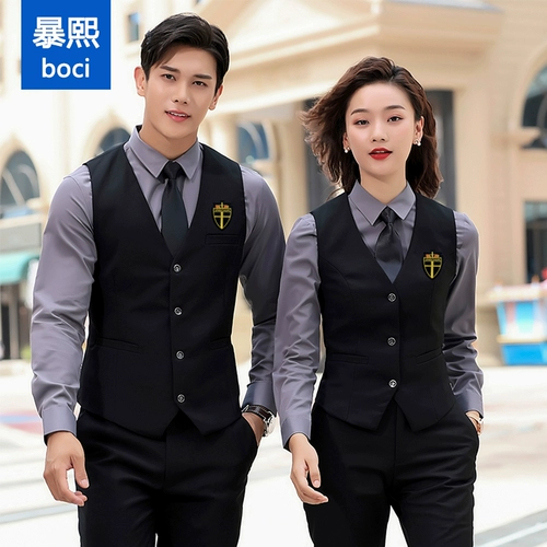 Рабочая на стойке отеля, мужское профессиональное жилеты, набор продаж, барьер, официант, рабочая одежда, одежда с длинной -губчатая девушка для общественного питания