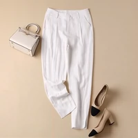 Тонкие белые штаны для отдыха, из хлопка и льна, оверсайз, высокая талия, большой размер