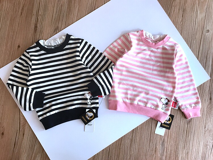 Autumn Snoopy girls' clothing, pure ammonia cotton fine terry striped bud collar sweatshirt, size 90-140
