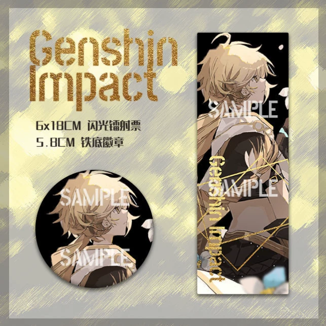 Набор значков и закладок Genshin Impact — круглые значки ≈5,8 см и билеты 6×18 см