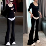 Дизайнерский комплект, универсальная черная осенняя футболка, приталенный лонгслив, тренд сезона