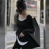 Дизайнерский комплект, универсальная черная осенняя футболка, приталенный лонгслив, тренд сезона