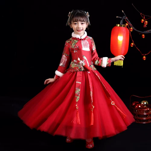 Детское ханьфу, костюм мальчика цветочника, детский пуховик, китайский стиль, увеличенная толщина