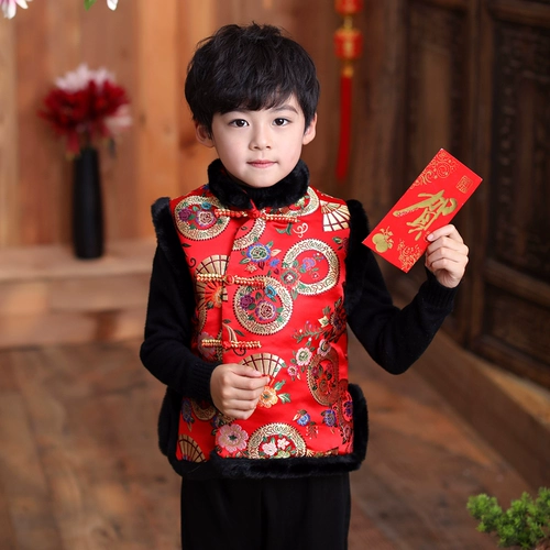 Детское ханьфу, костюм мальчика цветочника, детский пуховик, китайский стиль, увеличенная толщина