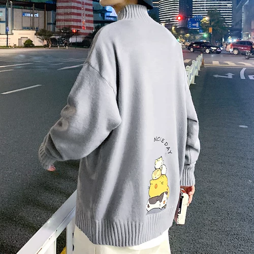 Флисовый динозавр, свитер, трендовая трикотажная утепленный лонгслив, пуховик, высокий воротник, оверсайз, в корейском стиле