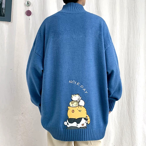 Флисовый динозавр, свитер, трендовая трикотажная утепленный лонгслив, пуховик, высокий воротник, оверсайз, в корейском стиле