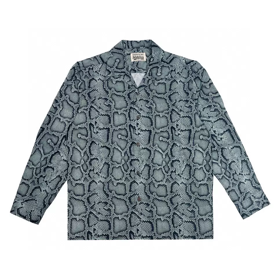 WACKO MARIA 22SS PYTHON OPEN COLLAR SHIRT蛇纹人造丝短袖衬衫-Taobao