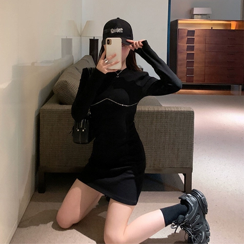 Сексуальное платье, приталенный корсет, юбка, осеннее, городской стиль, коллекция 2023, с акцентом на бедрах