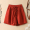 Brick red elastic waist linen (shorts)