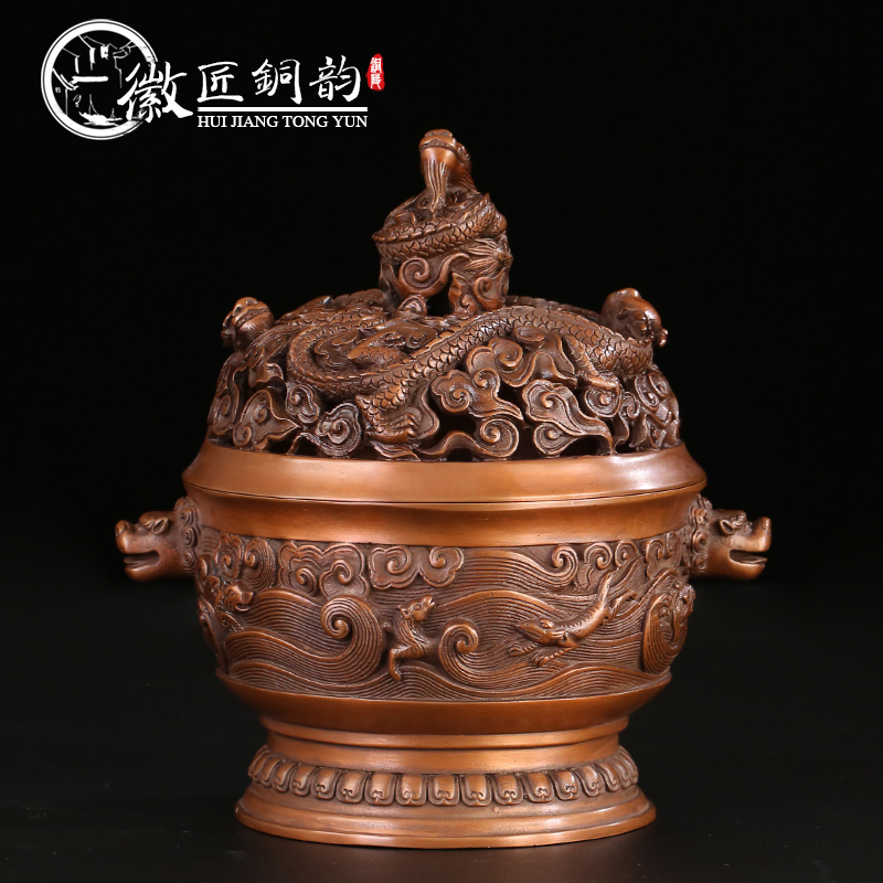 中国　古銅鍍金　獅子香炉　D　R3531