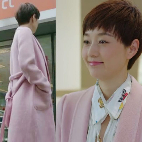 我的前半生马伊琍同款双面羊绒粉色高圆圆中长款毛呢外套大衣新款