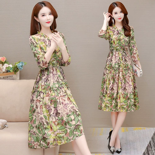 Модный лонгслив, осеннее платье, приталенный корсет, длинная юбка, в цветочек, осенний, средней длины