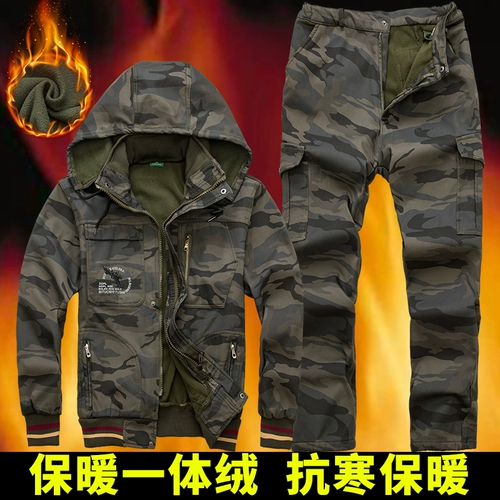 Зимний утепленный износостойкий хлопковый комплект для работы, камуфляжный комбинезон, штаны