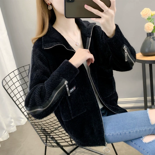 Короткая модная куртка с молнией, демисезонный трикотажный лонгслив, кардиган, коллекция 2023