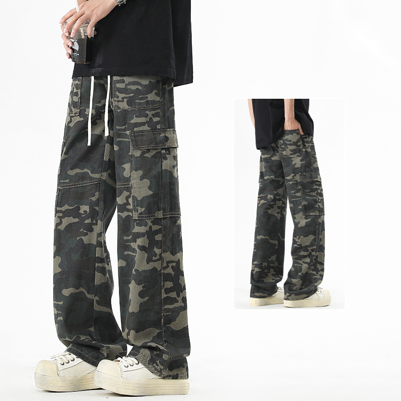 Kamuflažne kombinezone za muškarce, proljeće i jesen, novi trendi brend, američki High Street, mikro-povlačenje, ravne, široke duge hlače, proljeće i ljeto_voghion.com