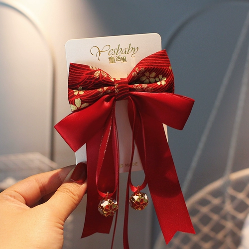 Детское ханьфу, красный ретро аксессуар для волос, заколка для волос с бантиком для принцессы с кисточками, китайский стиль