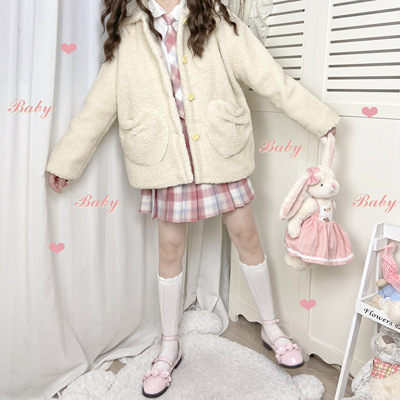 taobao agent Demi-season soft cute Japanese keep warm velvet cardigan, 2023, increased thickness