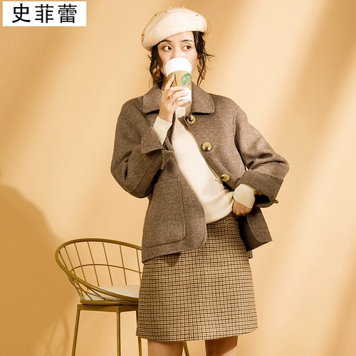 Двусторонное кашемировое короткое шерстяное осеннее шерстяное пальто, подходит для подростков, 2019