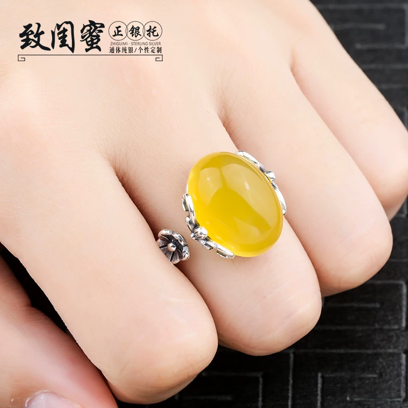 Retro red wedding ring wax agate, silver 925 sample