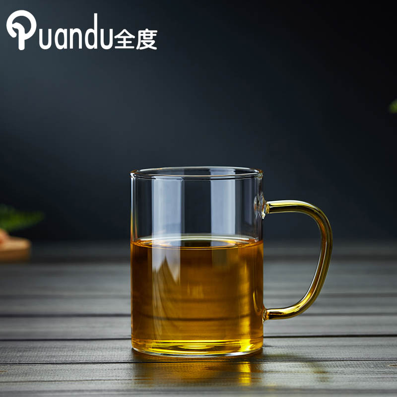 全度耐熱玻璃杯帶把泡茶杯家用客廳彩把水杯透明喝水杯牛奶果汁杯