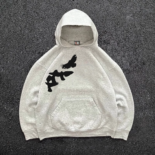 7vn7vn7vn свободная толстовка с капюшоном и принтом граффити в винтажном винтажном стиле, ниша, универсальная свободная толстовка