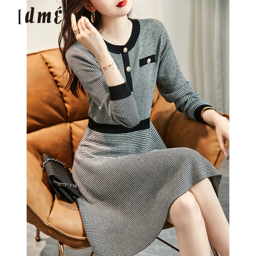 Трикотажная осенняя длинная юбка, шерстяное платье, по фигуре, французский стиль, в стиле Шанель, средней длины