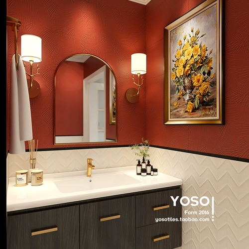 Французский ретро Cinnabar красная ванная комната для ванной комнаты кухонная плитка матовая балкона настенная плитка плитка пола на пол