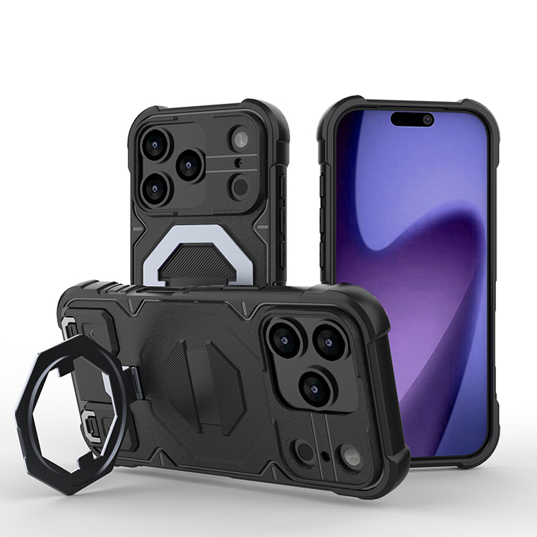 Octagonal Emblem Ridged Air cushion Stand iPhone Case