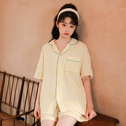 Летняя тонкая хлопковая пижама, шорты, комплект, короткий рукав