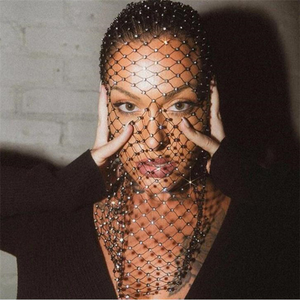 Европа и мода сетка флэш-алмаз сети шарф маска для лица хиджаб  rhinestones headgear mask
