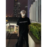 Летняя черная цветная футболка, в американском стиле, короткий рукав, европейский стиль