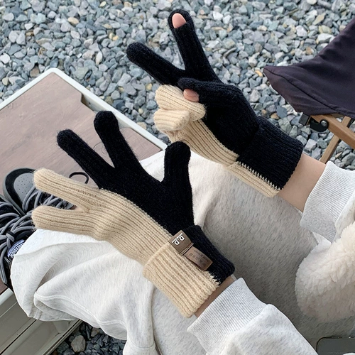 Перчатки, удерживающий тепло зимний трикотажный шерстяной комплект для школьников для влюбленных, популярно в интернете