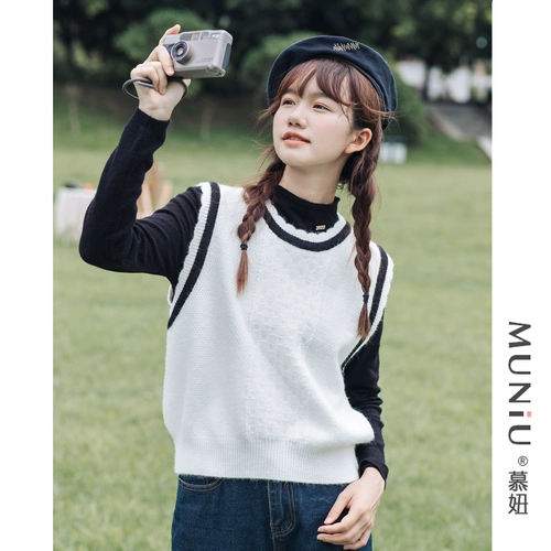 Трикотажный жилет, осенняя майка топ, свитер с круглым воротником без рукавов