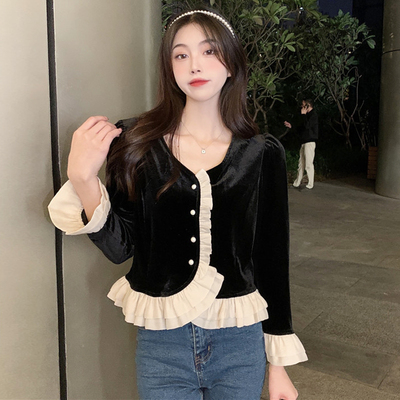 taobao agent Velvet spring insulated shirt, short jacket, plus size, 2022 collection, french style, long sleeve