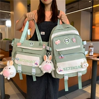 Зеленая большая сумка для учебы, значок, кролик, подвеска