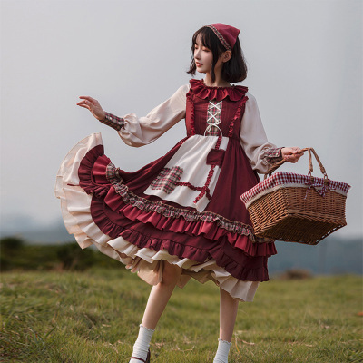 taobao agent Little Red Riding Hood, dress, genuine trench coat, Lolita style, long sleeve, Lolita OP, plus size