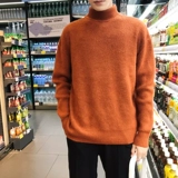 Осенний брендовый мужской трикотажный трендовый базовый приятный телу свитер, высокий воротник