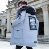 Мужской пуховик с пухом, длинная демисезонная утепленная куртка, средней длины