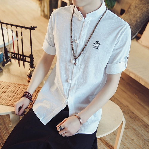 Летняя ретро футболка с коротким рукавом, топ, китайский стиль, из хлопка и льна, оверсайз