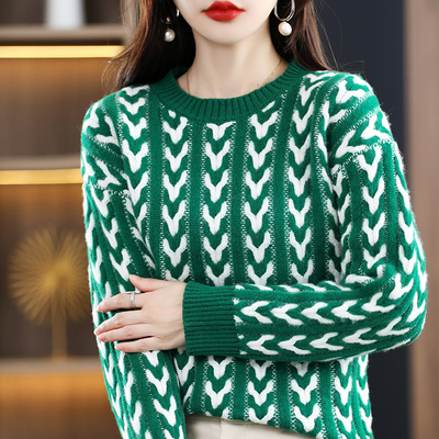 taobao agent Woolen demi-season sweater, knitted velvet long-sleeve, round collar, Korean style