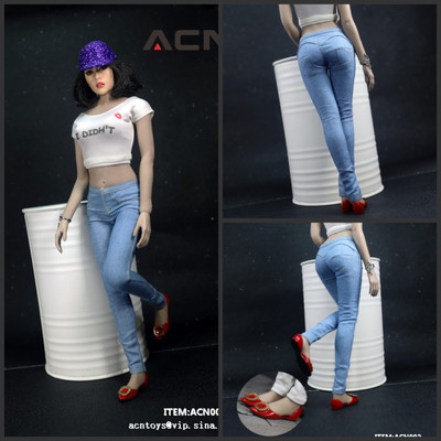 taobao agent ACNTOYS 1/6 female soldier ACN002 square buckle flat shoes casual T-shirt bag hip denim trousers spot