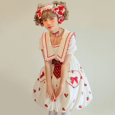 taobao agent Genuine cotton dress with sleeves, with embroidery, Lolita style