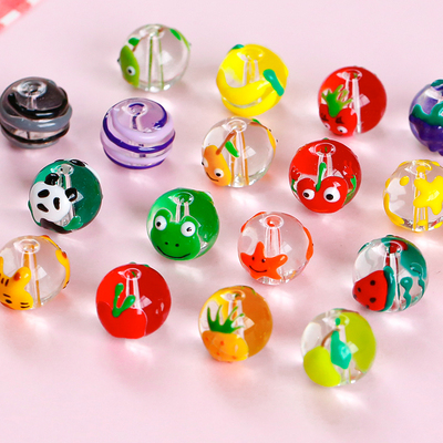 taobao agent Cherry Waterfront Fruit Panda Curomi Drop Oil Hand -painted Glass Beads San beads DIY beaded accessories materials