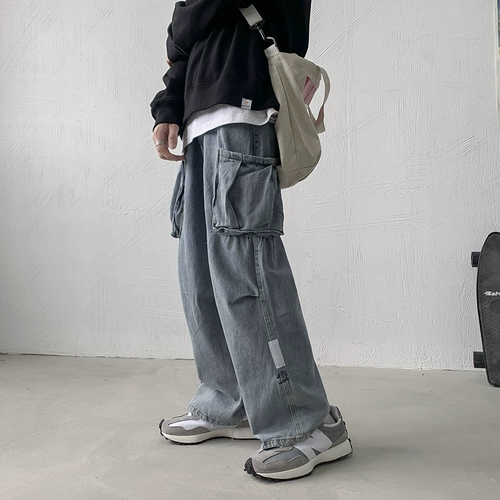 Прямые свободные джинсы, осенние штаны в стиле хип-хоп, свободный крой