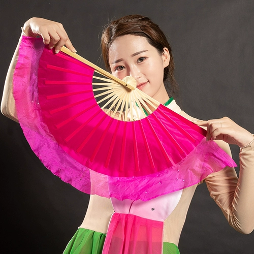8 -INCH Real Silk Rongchang Fan Dancing Special's Special Dance Gangbang Yunnan Yunnan Flower Drum Fan Практика фаната Xiahong Fan