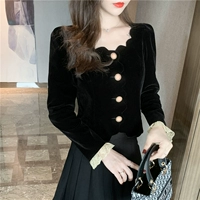 Брендовая бархатная ретро куртка, черный кардиган, жакет, французский ретро стиль