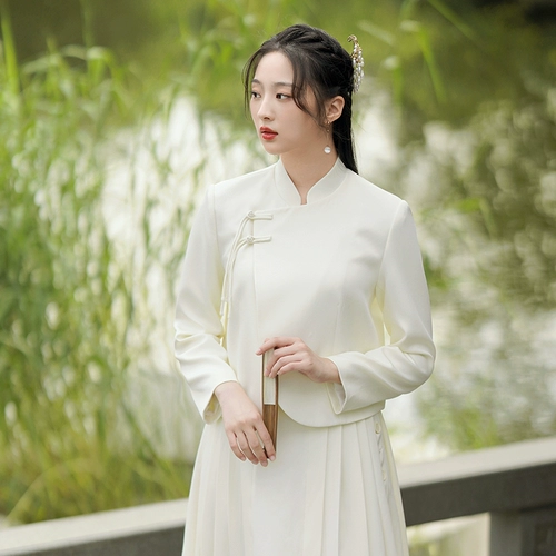Ретро ханьфу, белый пиджак классического кроя, топ, китайский стиль