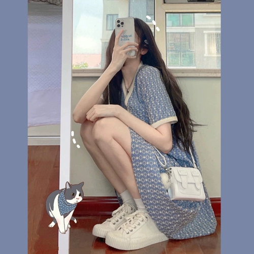 Юбка, синее летнее платье, коллекция 2022, французский стиль, изысканный стиль