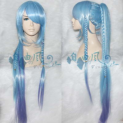 taobao agent [Free Wind] Idol Fantasy Festival COS wigs, sun trees involved in COS wig blue purple gradient ponytail wig